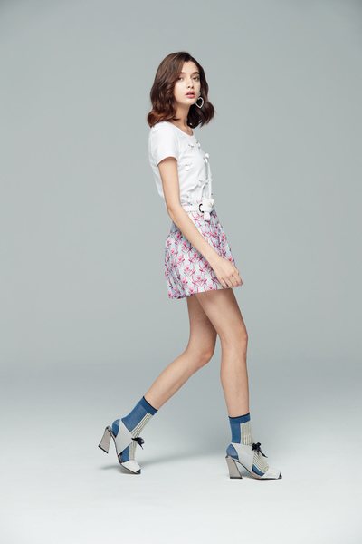 Sequined cotton short-sleeved T-shirt