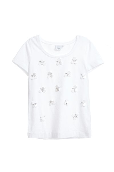 Sequined cotton short-sleeved T-shirt
