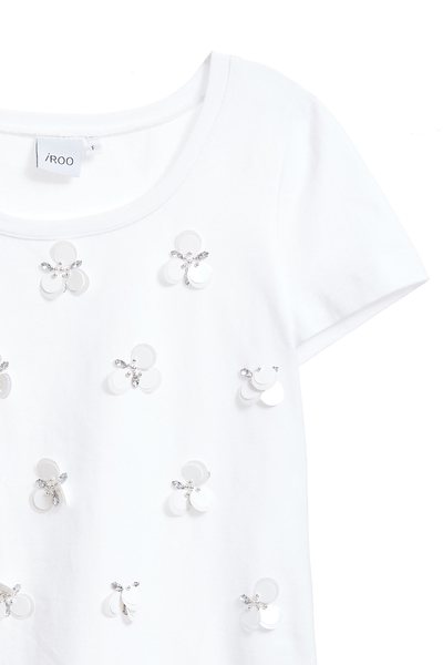 Sequined cotton short-sleeved T-shirt