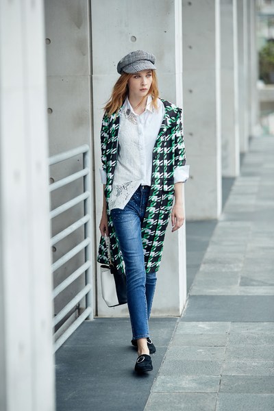 Houndstooth Pop Design Long Sleeve Jacket