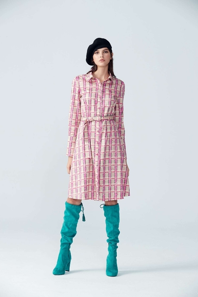 Plaid waist tie dess