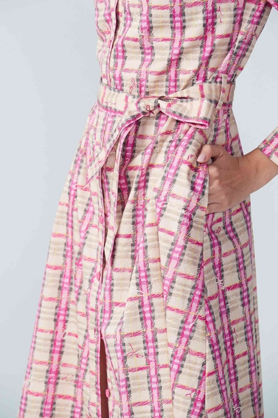 Plaid waist tie dess