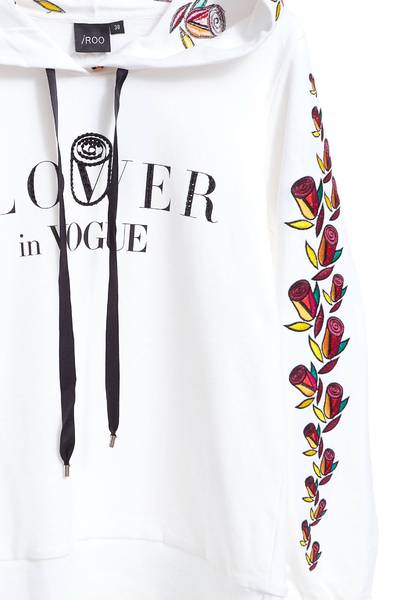 iROO x Flower in Vogue Floral Embroidered Hoodie Hooded Sweatshirt